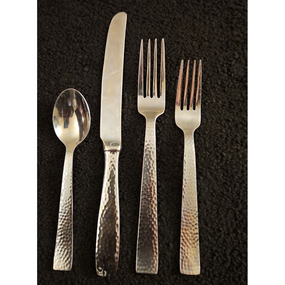 Godinger‎ CASTELLO Glossy Hammered Stainless Flatware Lot Of 4 Pieces